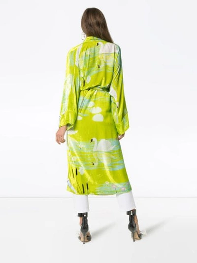 Shop Bernadette Swan Print Belted Kimono In Green