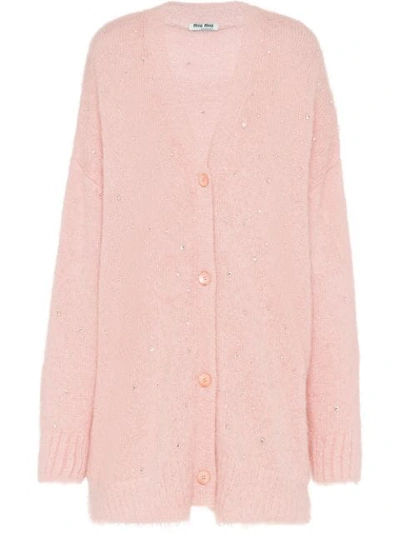 Shop Miu Miu Embellished Oversized Cardigan In Pink