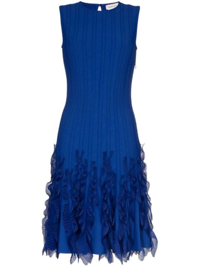 Shop Alexander Mcqueen Wave Hem Dress In Blue