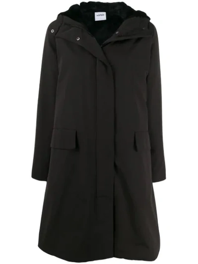 Shop Aspesi Padded Hooded Midi Coat In Black