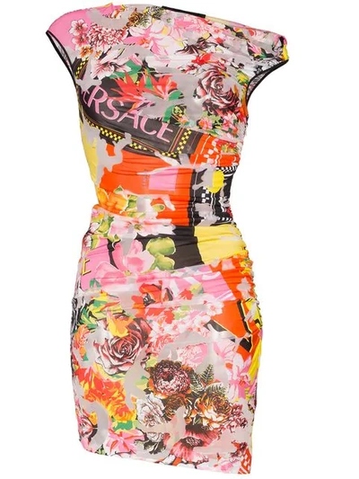 Shop Versace Floral Fitted Dress In Pink