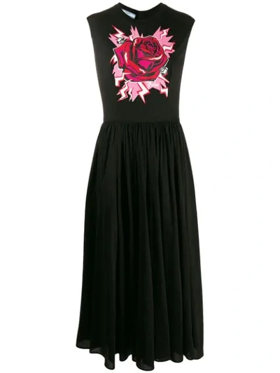 Shop Prada Rose Print Maxi Dress In Black