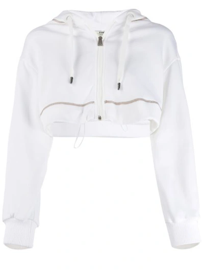 Shop Fendi Logo Embroidered Cropped Hoodie In White