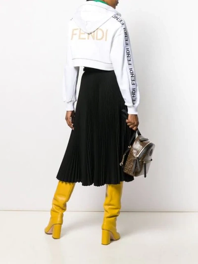 Shop Fendi Logo Embroidered Cropped Hoodie In White