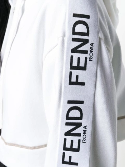 Shop Fendi Logo Embroidered Cropped Hoodie In White