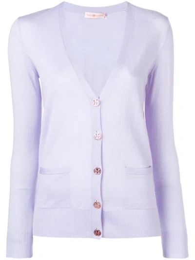 Shop Tory Burch V-neck Button Cardigan In Purple