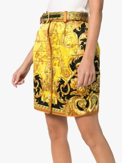 Shop Versace Quilted Baroque Print Mini Skirt In Yellow