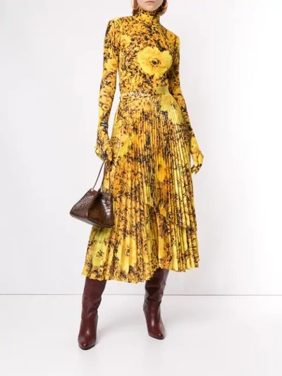 Richard Quinn Floral-print Plissé-satin Midi Skirt In Yellow