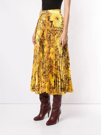 Richard Quinn Floral-print Plissé-satin Midi Skirt In Yellow