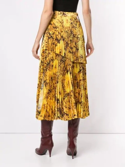 Richard Quinn Floral-print Plissé-satin Midi Skirt In Yellow