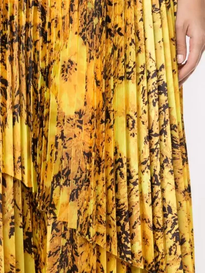 Richard Quinn Floral-print Plissé-satin Midi Skirt In Yellow