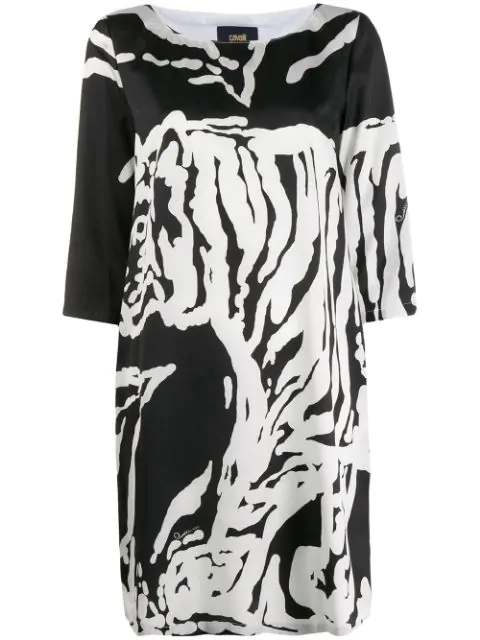 Cavalli Class Tiger Print T-shirt Dress In Black ,white | ModeSens