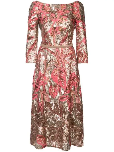 Shop Marchesa Notte Floral Sequinned Dress In Pink