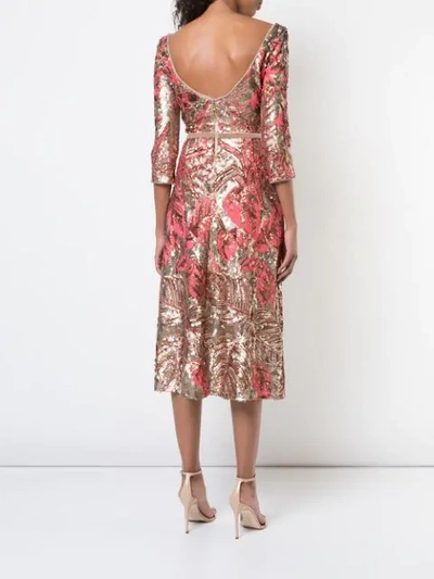 Shop Marchesa Notte Floral Sequinned Dress In Pink