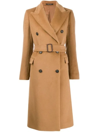 Shop Tagliatore Wide Lapel Double-breasted Coat In A1370 Camel