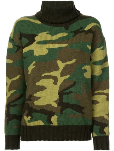 Shop Nili Lotan Camouflage Print Roll Neck Sweater - Green