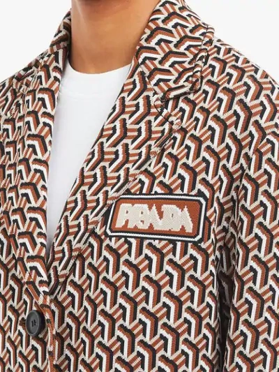 PRADA GEOMETRIC TWIST PRINT SINGLE-BREASTED COAT - 棕色