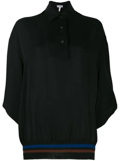 Shop Loewe Ribbed Hem Polo Shirt In Black