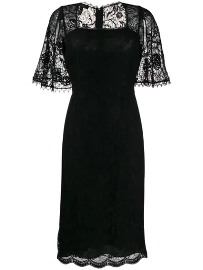 Shop Escada Lace Panel Dress In Black