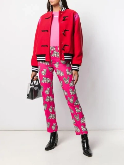 Shop Msgm Colour-block Toggle Bomber Jacket In Red