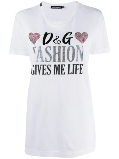Shop Dolce & Gabbana Rhinestone Embellished T-shirt In White