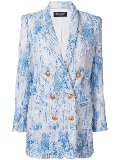 Shop Balmain Degrade Sequin Blazer Dress In Blue