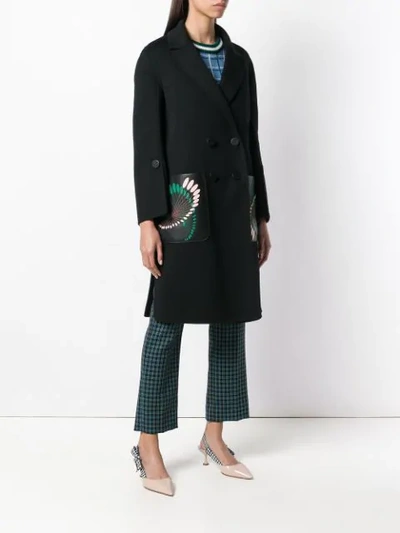 Shop Fendi Double Breasted Midi Coat In Black