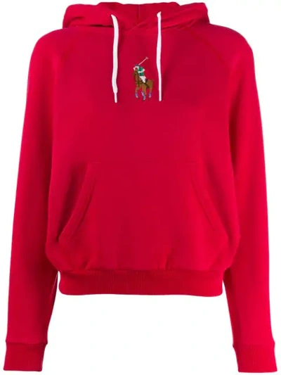 Shop Polo Ralph Lauren Embroidered Logo Hoodie In Red