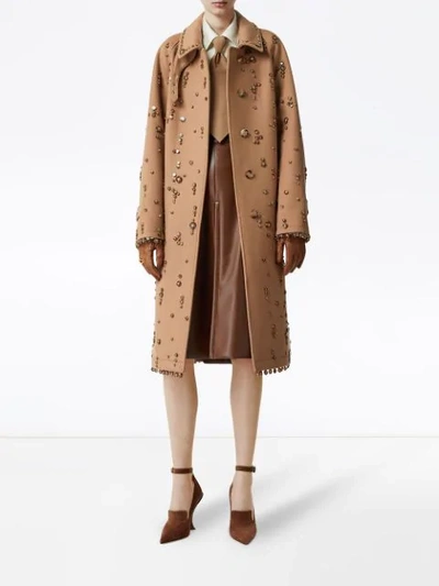Shop Burberry Embellished Wool Cashmere Car Coat In Brown