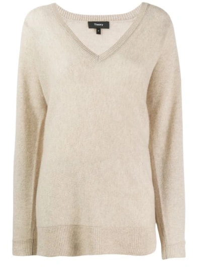 Shop Theory Knitted Cashmere Jumper In Neutrals