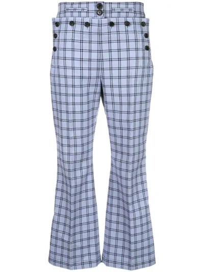 Shop Marni Checked High-waist Trousers In Blue