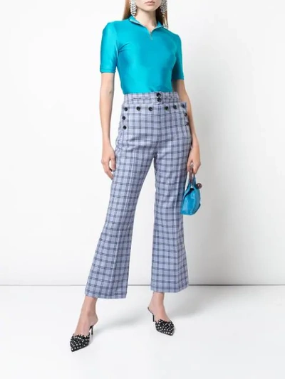 Shop Marni Checked High-waist Trousers In Blue