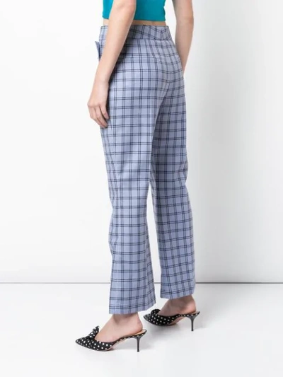 Shop Marni Checked High-waist Trousers In Blue