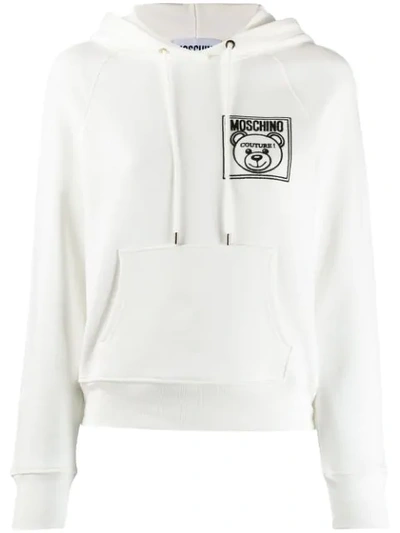Shop Moschino Bear Logo Print Hoodie In White