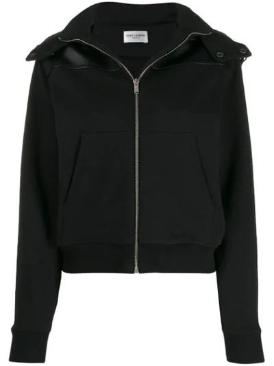 Shop Saint Laurent Panelled Hooded Jacket In Black