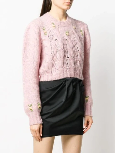 Shop Alessandra Rich Cropped Cable Knit Jumper In 1357 Pink