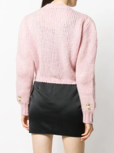 Shop Alessandra Rich Cropped Cable Knit Jumper In 1357 Pink