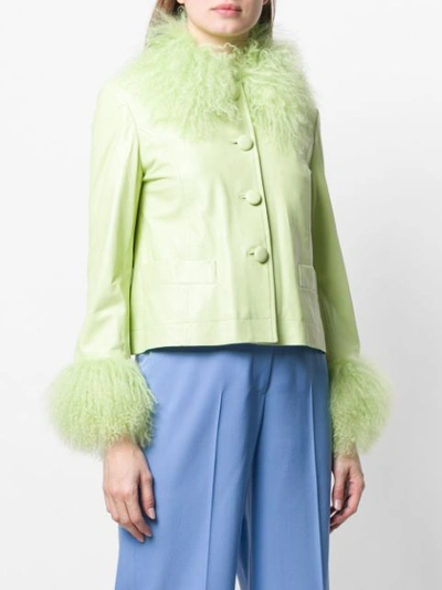 Shop Saks Potts Leather Fur Trim Jacket In Green