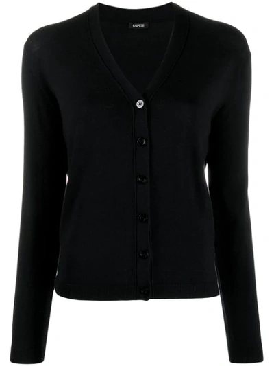 Shop Aspesi Button Fine Knit Cardigan In Black
