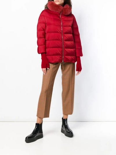 Shop Herno Padded Fur Jacket - Red