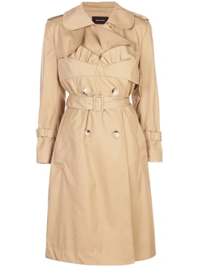 Shop Simone Rocha Frill Detailed Belted Trench In Neutrals