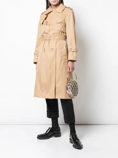 Shop Simone Rocha Frill Detailed Belted Trench In Neutrals