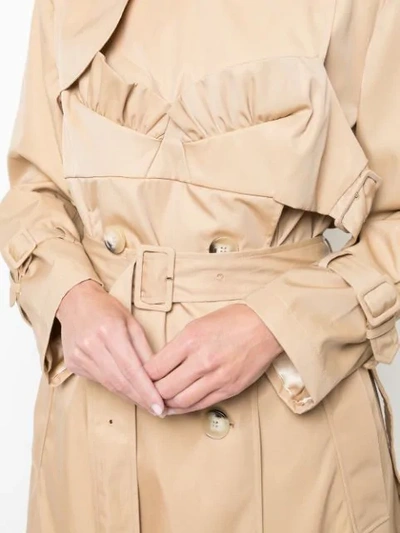 Shop Simone Rocha Frill Detailed Belted Trench In Neutrals