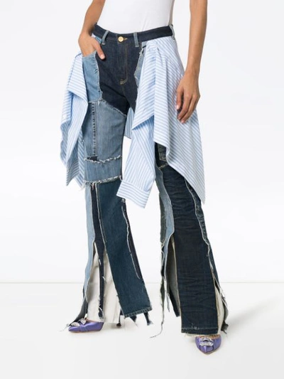 Shop Ronald Van Der Kemp Patchwork Denim Jeans In Blue