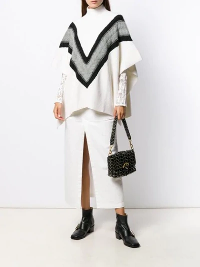 Shop See By Chloé Chevron Knit Turtleneck Cape Jumper In White