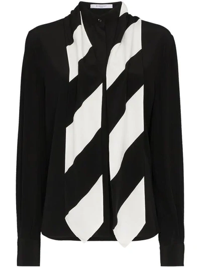 Shop Givenchy Silk Stripe Tie Neck Shirt In Black