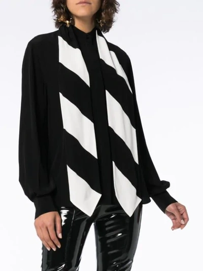 Shop Givenchy Silk Stripe Tie Neck Shirt In Black