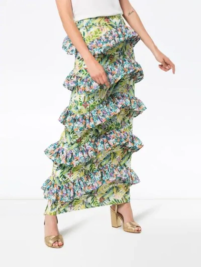 Shop All Things Mochi Sara Floral Print Tiered Ruffle Maxi Skirt - Green