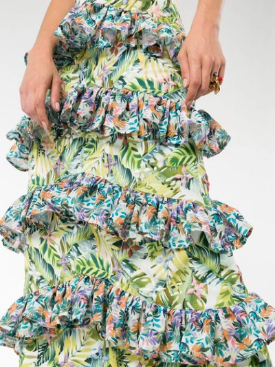 Shop All Things Mochi Sara Floral Print Tiered Ruffle Maxi Skirt - Green