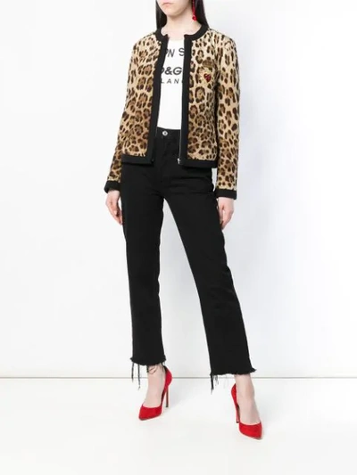 Shop Dolce & Gabbana Leopard Print Quilted Jacket In Neutrals